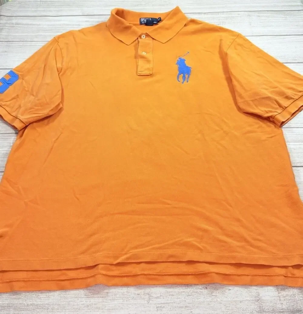 Polo By Ralph Lauren Vintage Rugby Shirt Big Pony Logo Orange Size 2XLT